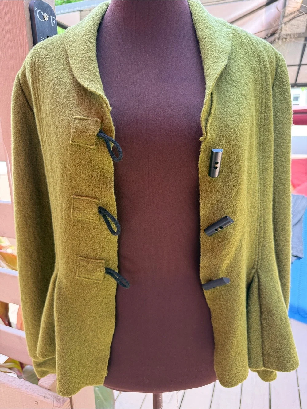 Eva Tralala Paris chartreuse 100% boiled wool toggle French style jacket Size S - Picture 9 of 14